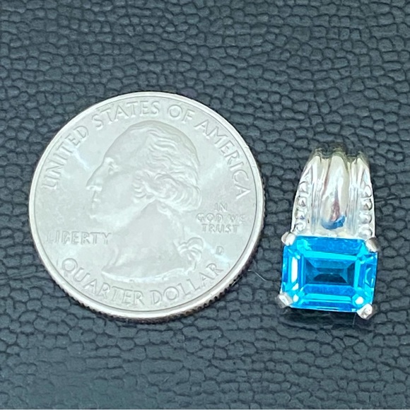 Sterling Silver SCBS 925 Emerald Cut Blue Topaz CZ Cubic Zirconia Pendant 2.9g - Picture 5 of 15